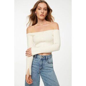 Dynamite Alice Off-Shoulder Cream Sweater Top
